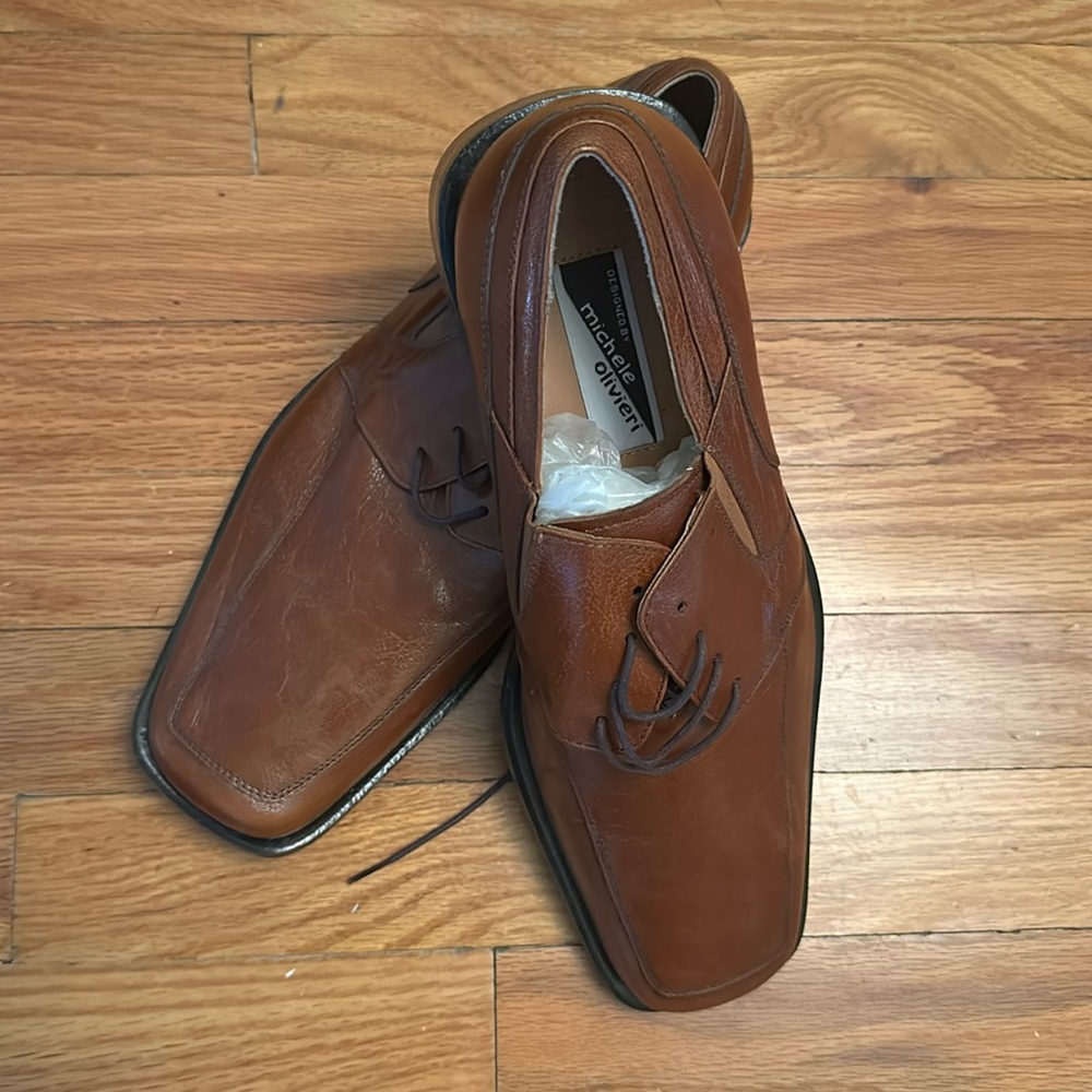 New Michele Olivieri Shoes Mens Sz 9 LT Brown Leather Cap Toe Oxford Dress 1788